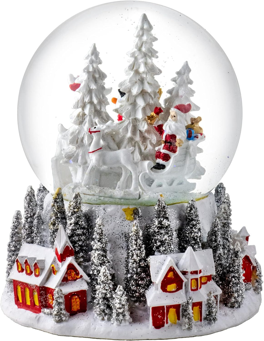 San Francisco Music Box Company Snow Globe - 120MM Santa & Snowman with Red Village Base