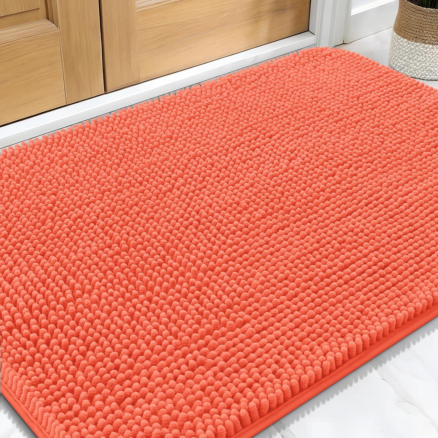 OLANLY Dog Door Mat - Absorbent Non-Slip Washable Doormat for Muddy Paws | 32x20 Coral Indoor Carpet