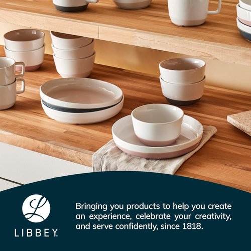Libbey Austin Blue Porcelain Dinner Plates - Set of 4 Coupe Style, Stackable for Daily Use & Holidays