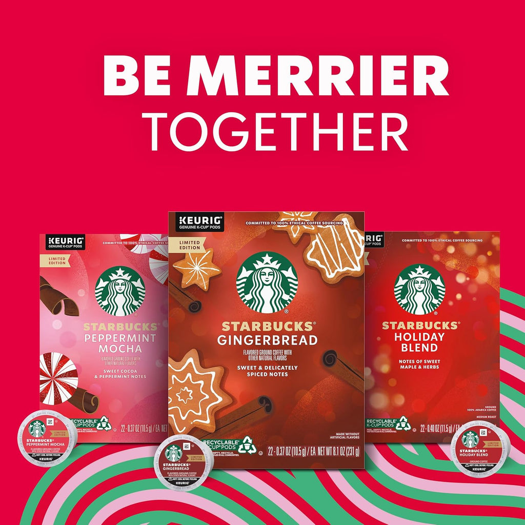Starbucks K-Cup Coffee Pods - Medium Roast Holiday Blend | 100% Arabica, Limited Edition (10 Pods)