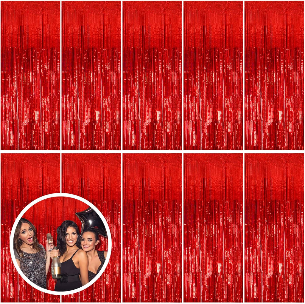 Regine Switzerland 10-Pack Red Streamers | Foil Fringe Backdrop Curtains for Parties & Celebrations