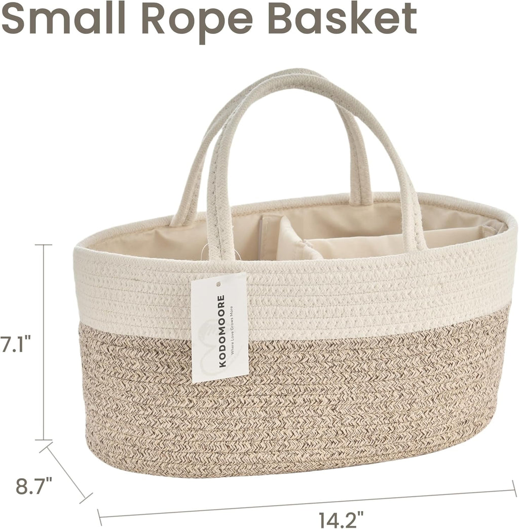 Skiennix Diaper Caddy Organizer - Stylish Baby Storage Basket for Newborn Essentials | Small, White & Beige Brown