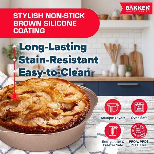 BAKKEN 6-Piece Baking Pan Set | Commercial Grade Carbon Steel, Nonstick, Space-Saving Design, Oven Safe Up to 450°F, Brown