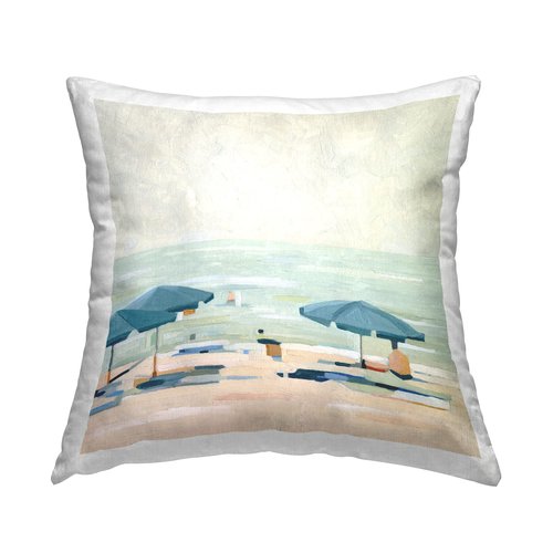Stupell Industries Coastal Summer Beach Shore Scenery Design by Emma Scarvey Throw Pillow, 18 x 18, Blue