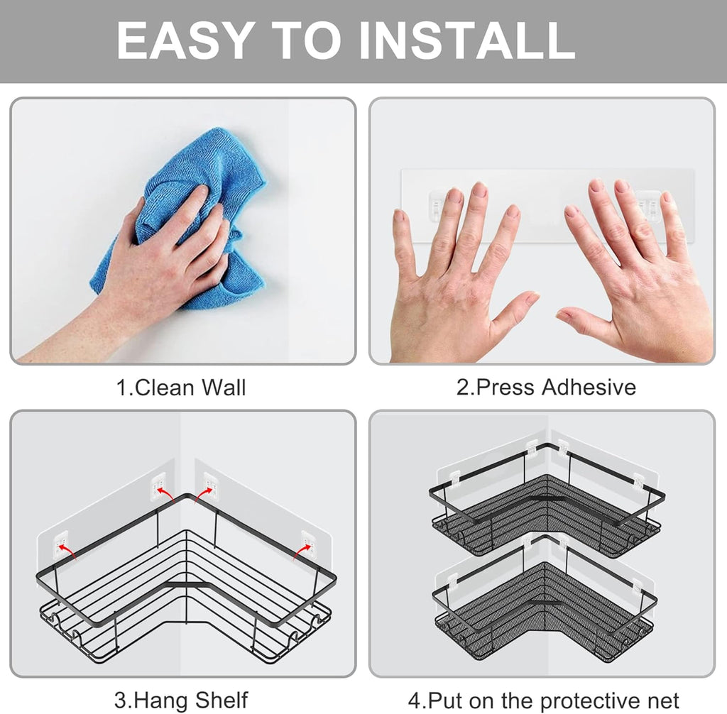 Skiennix Shower Caddy Shelf Adhesive Replacement Stickers - No Drilling Bathroom Corner Organizer | 4-Pack