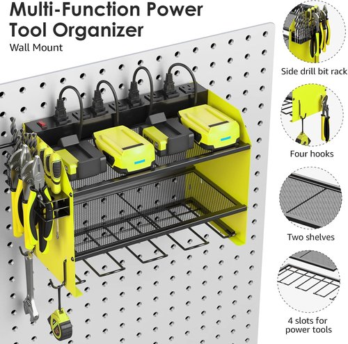 CCCEI Modular Power Tool Organizer - Wall Mount Charging Station & Heavy Duty Rack | Green, 2 Pack