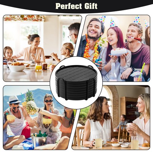 Coasters Set of 8,Hot or Cold Drink Coasters with Holder,Modern Style Coffee Table Coaster,Suitable for Kinds Cups Beer,Drink,Anti-Overflow Tabletop Protection(Black, 8pcs)