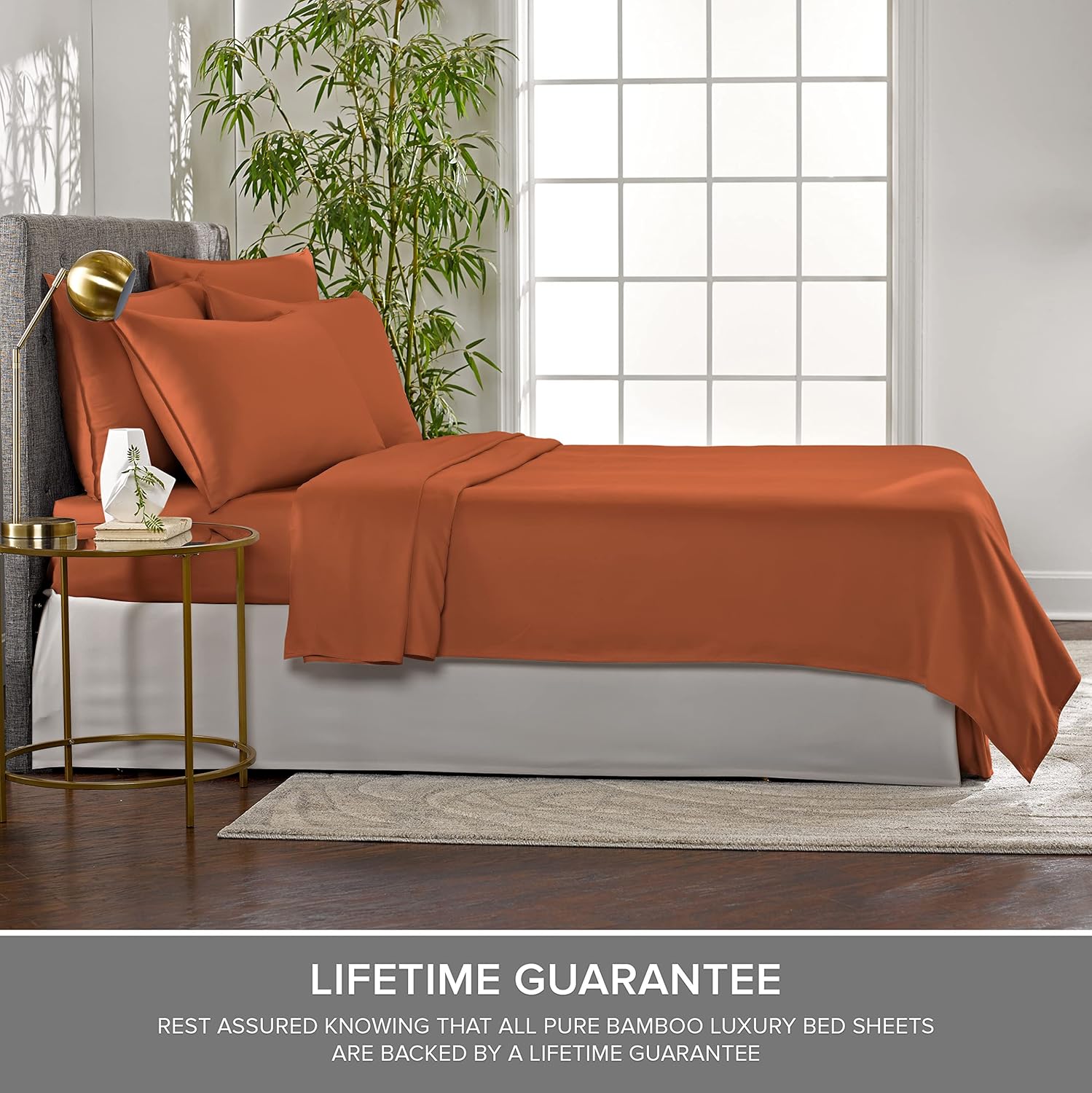 Pure Bamboo Full Bed Sheet Set - 100% Organic Viscose, Luxuriously Soft & Cooling | Terracotta Color, Double Stitching
