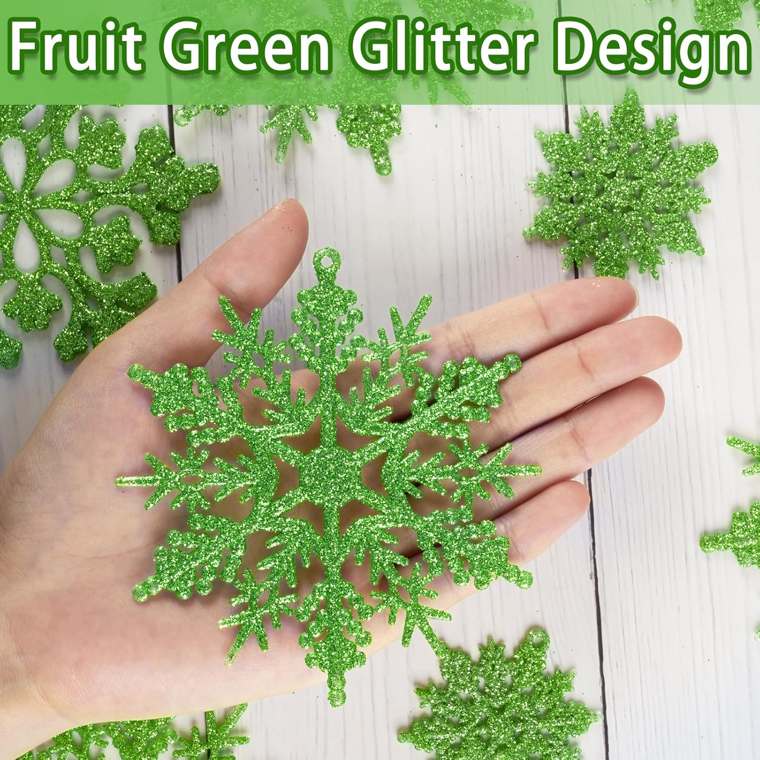 Skiennix 36pcs Christmas Lime Green Snowflake Ornaments - Durable Plastic Hanging Decor for Winter Wonderland & Holiday Home Decor
