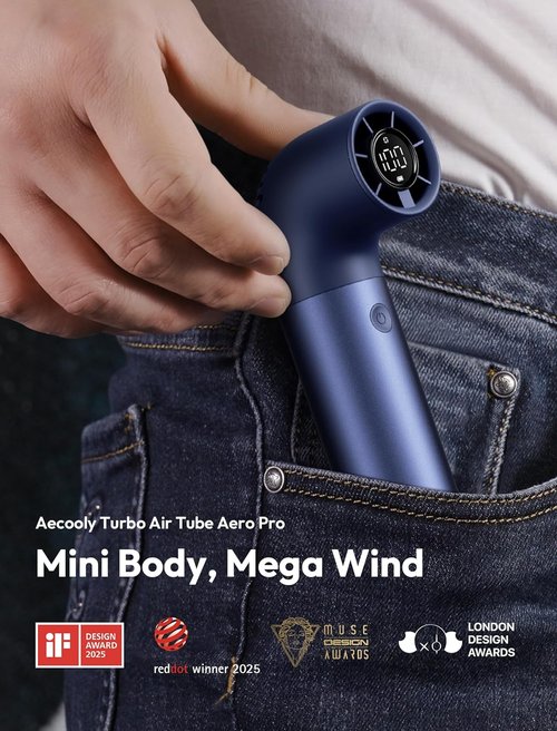 Aecooly Portable Handheld Fan - Powerful Turbo Air Tube Design | 19000 RPM, 15H Cooling, Mini Size - Blue