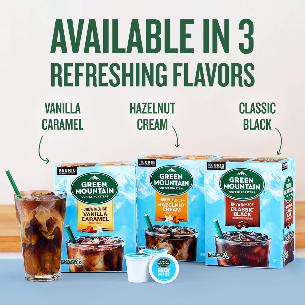 Green Mountain Coffee Roasters Brew Over Ice Hazelnut Cream, Single Serve Keurig K-Cup Pods, Flavored Iced Coffee, 12 Count
