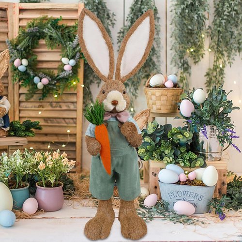 Dr. Dudu Easter Bunny Decor - 2.7 FT Large Bunny Statue with Carrot | Outdoor Porch Decoration for Spring