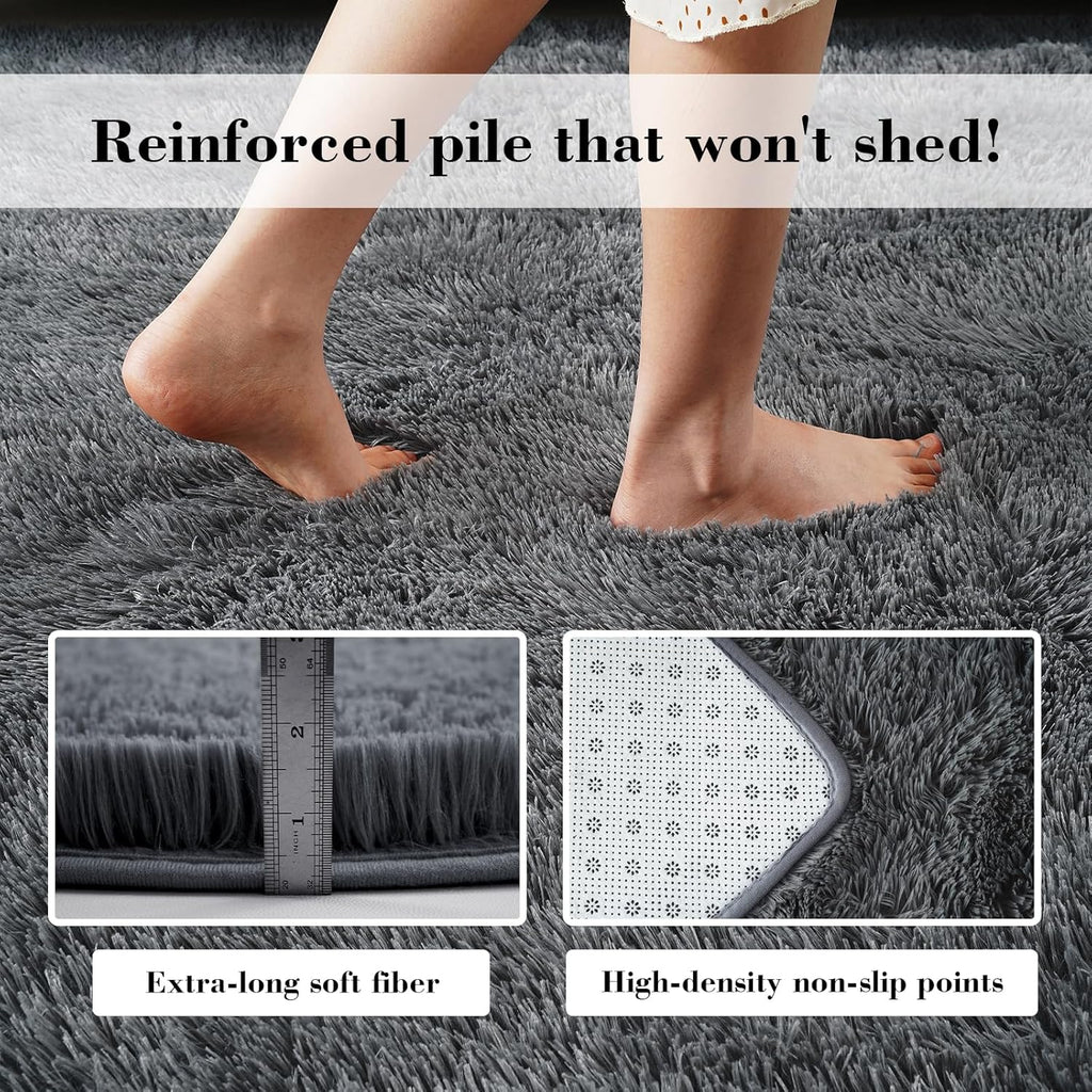 Skiennix Fluffy Shag Area Rug - Soft Grey 2x4 Bedroom & Entryway Decor | Cozy Small Throw Rug