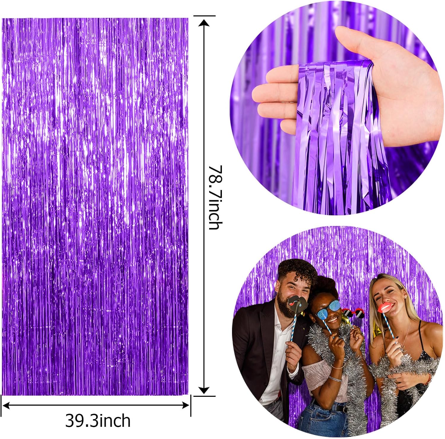 Skiennix Foil Curtain Backdrop - Purple Metallic Tinsel Fringe for Parties & Celebrations | 2 Pack