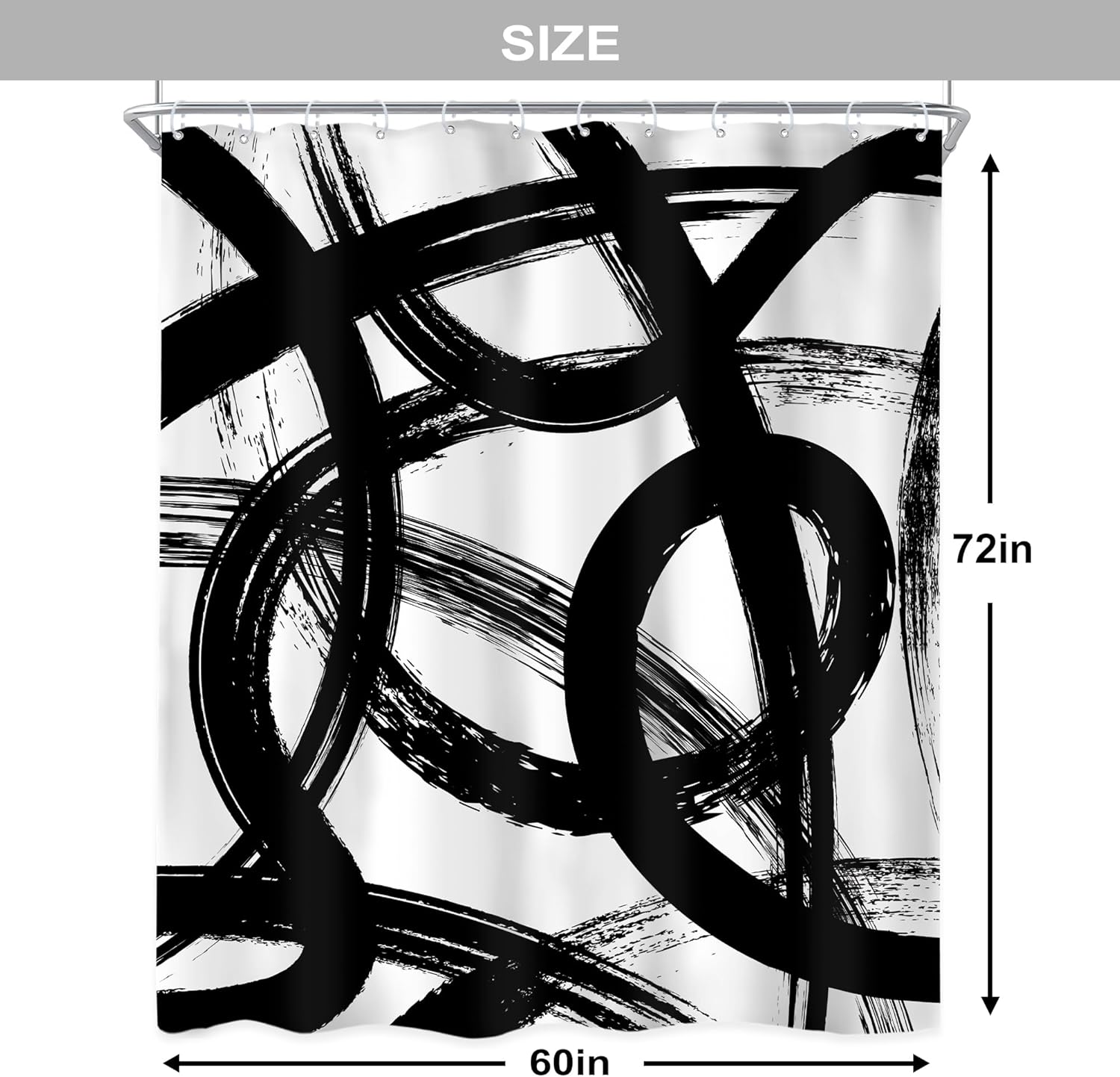 Newsely Black & White Abstract Shower Curtain - Modern Minimalist Design | 60" x 72" Waterproof Bath Decor