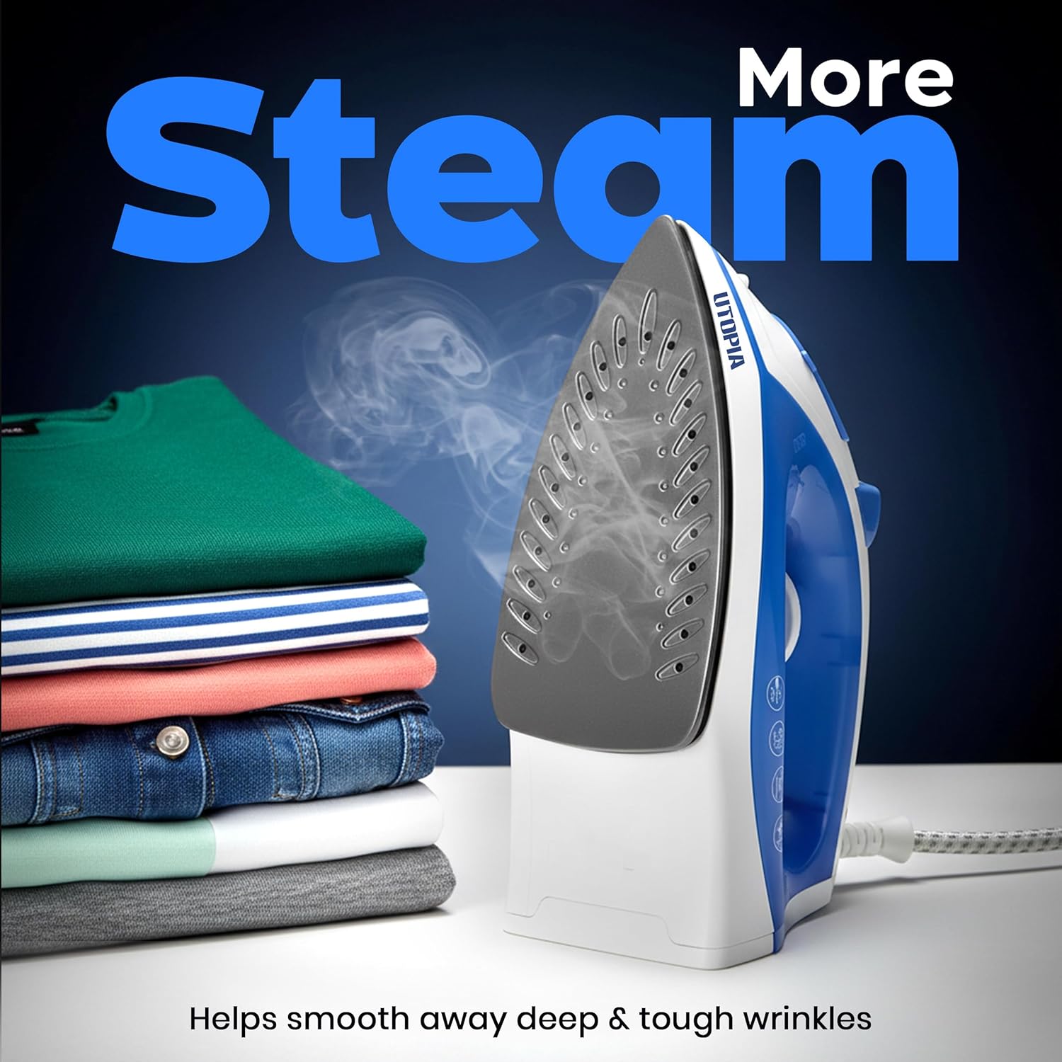Utopia Home Steam Iron - 1200W Non-Stick Soleplate Clothes Iron | 2.3m Cord, Adjustable Thermostat & Safety Features