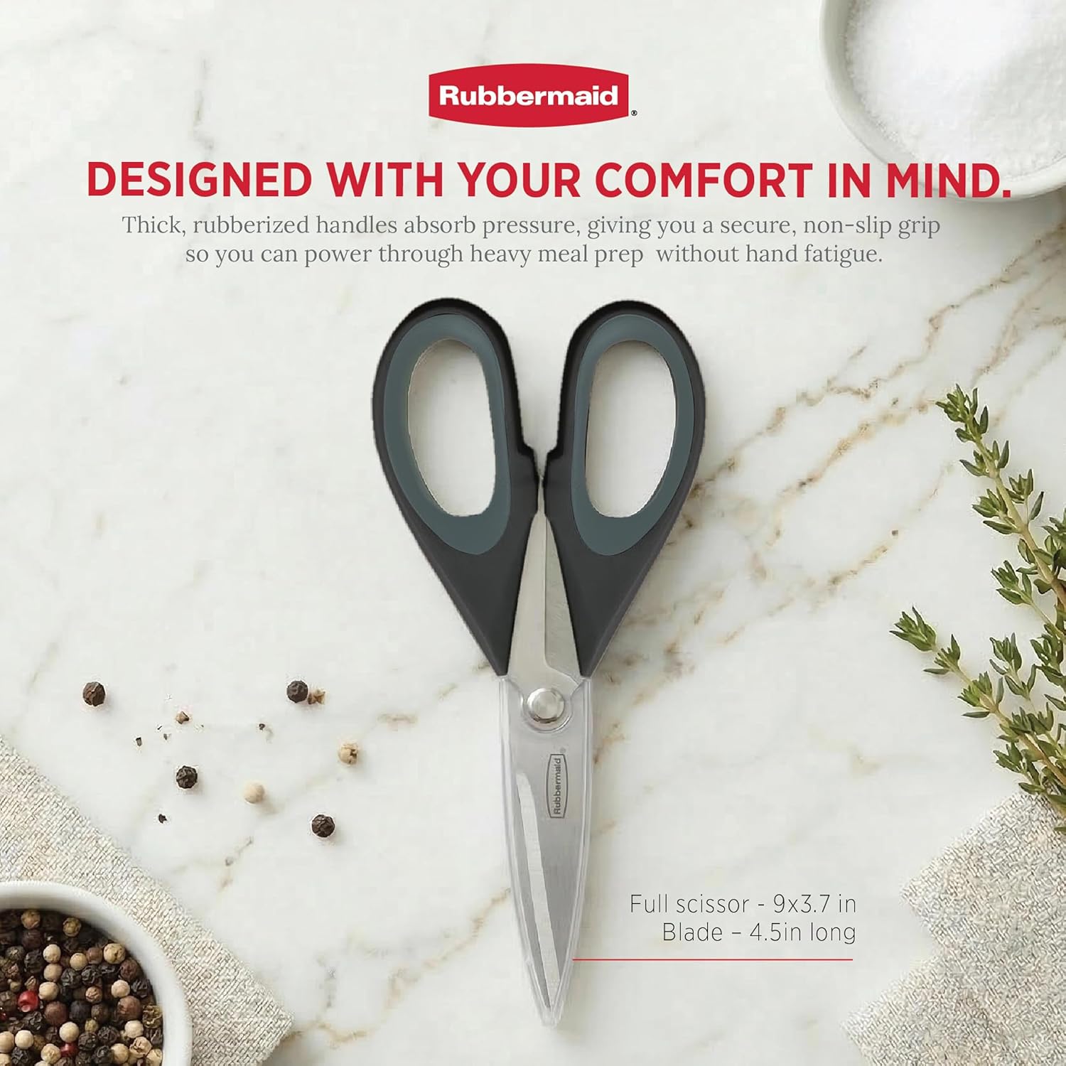 Rubbermaid Kitchen Scissors - Heavy Duty Stainless Steel Shears with Protective Sheath | Dishwasher Safe, Black
