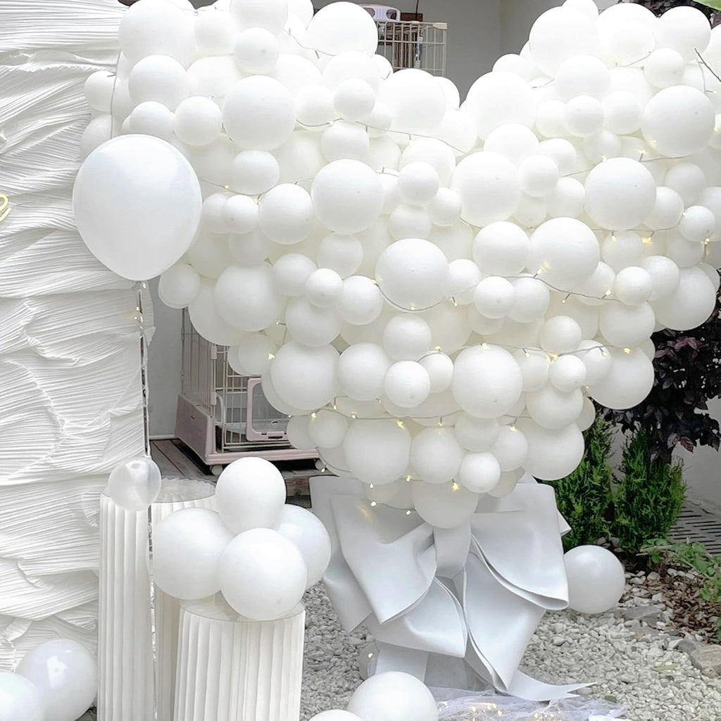 Skiennix White Latex Balloons - 200-Piece Garland Arch Kit for Birthday, Wedding & Baby Shower Decorations | 5-18 Inch Sizes
