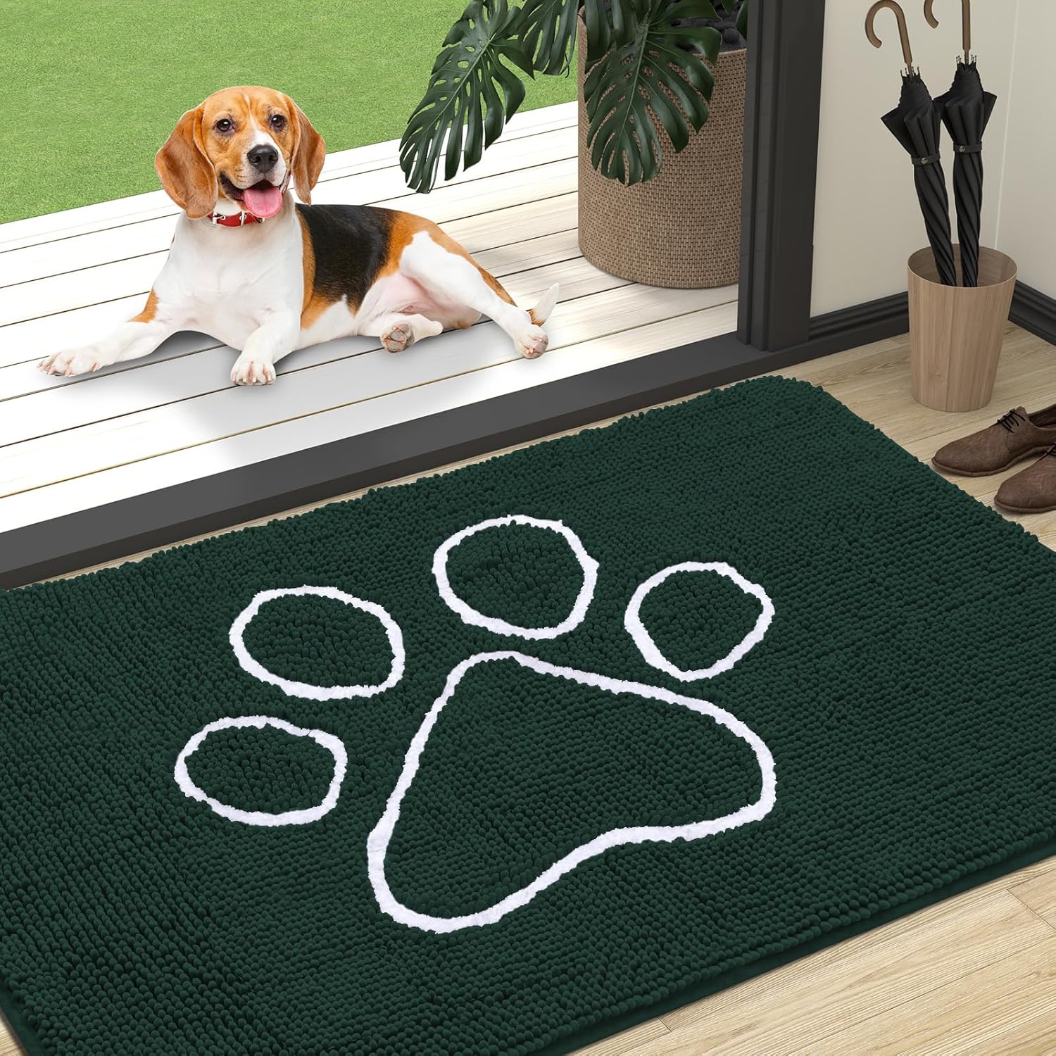 OLANLY Dog Door Mat - Absorbent Non-Slip Mud Mat for Muddy Paws | 47x32 Inches, Blackish Green