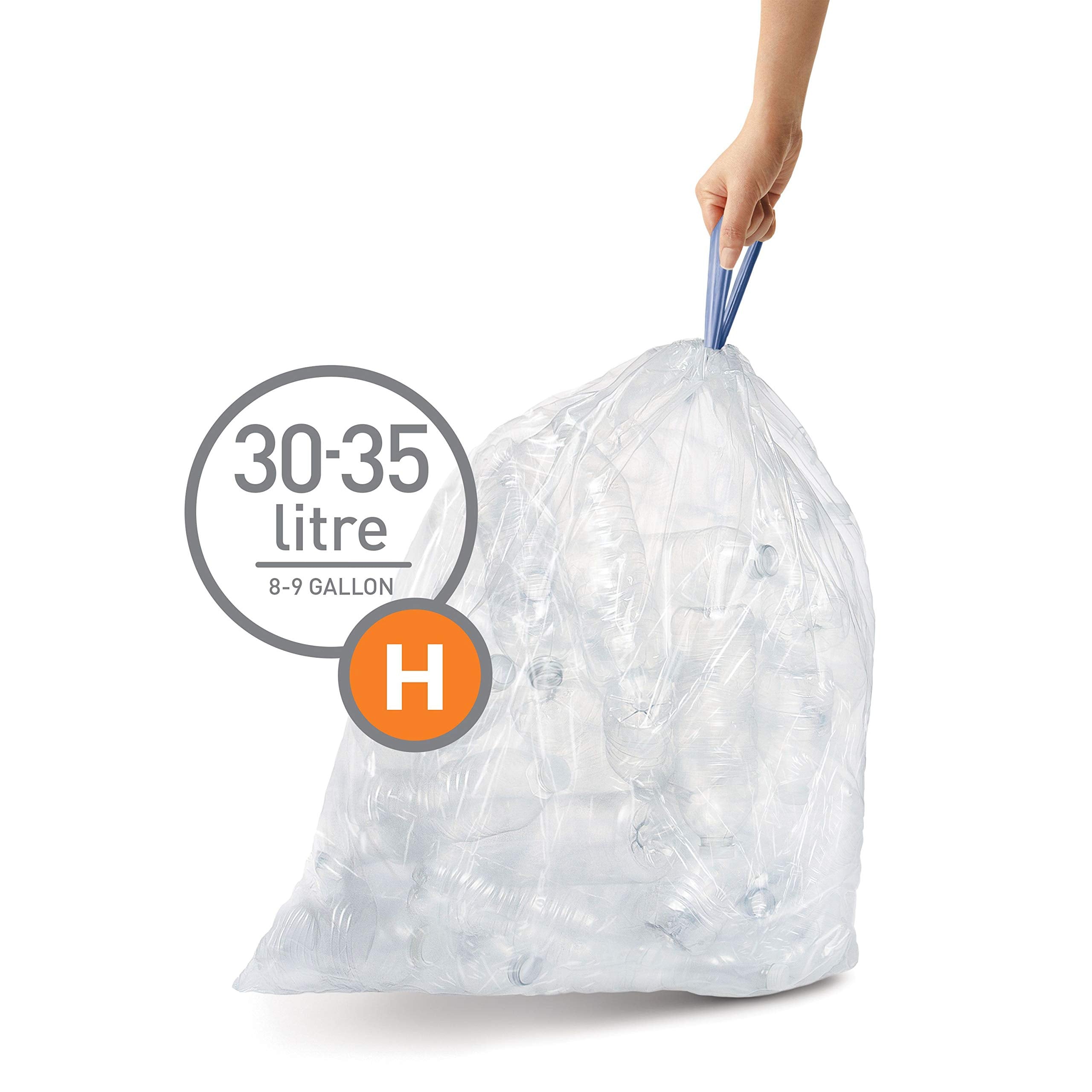 simplehuman CW0286 code H Custom Fit Bin Liner Bulk Pack, Clear Plastic (3 Pack of 20, Total 60 Liners)