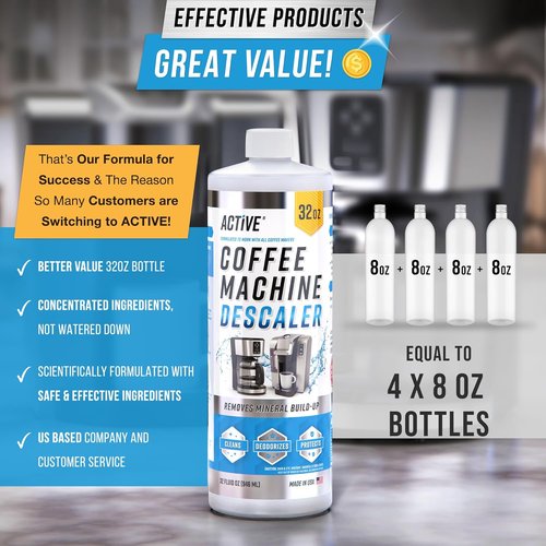 ACTIVE Coffee Machine Descaler - 32oz Limescale Remover for Keurig, Nespresso, Breville, Delonghi & More