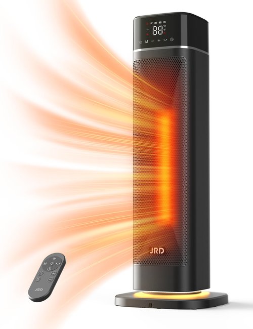 24" Space Heater, JRD Fast Heating Portable Electric Heater with Remote, Night Light, 80° Oscillation,4 Mode, Overheat&Tip-Over Protection, Ceramic Heat for Bedroom Office Indoor