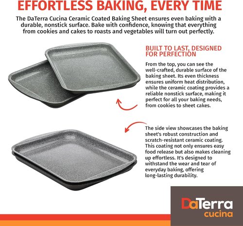 DaTerra Cucina Nonstick Ceramic Baking Sheet Twin Pack - 16" x 11" | Professional Grade, Oven Safe, Eco-Friendly