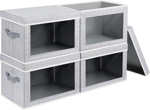 Homsorout Foldable Storage Bins with Lids - Versatile Closet Organizer for Clothes | Light Grey, 4 Pack