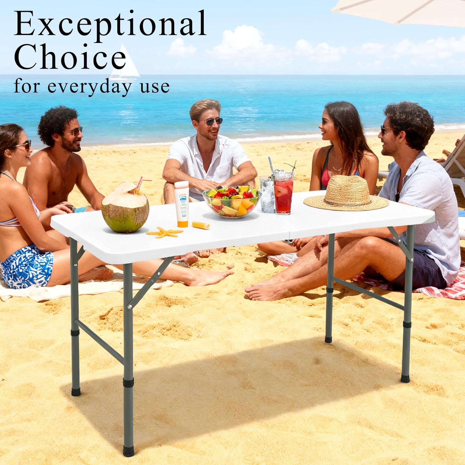 Skiennix Folding Table - Lightweight Portable Plastic Design with Carrying Handle | 4 FT White for Indoor & Outdoor Events