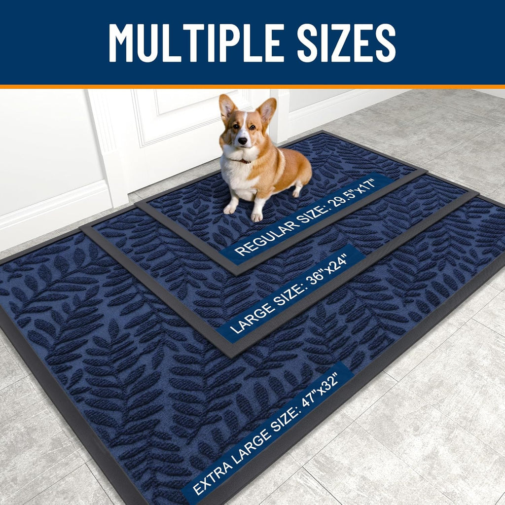 OLANLY Indoor Outdoor Door Mat - Waterproof All-Weather Doormat | 29.5x17, Sturdy Natural Rubber, Navy Blue