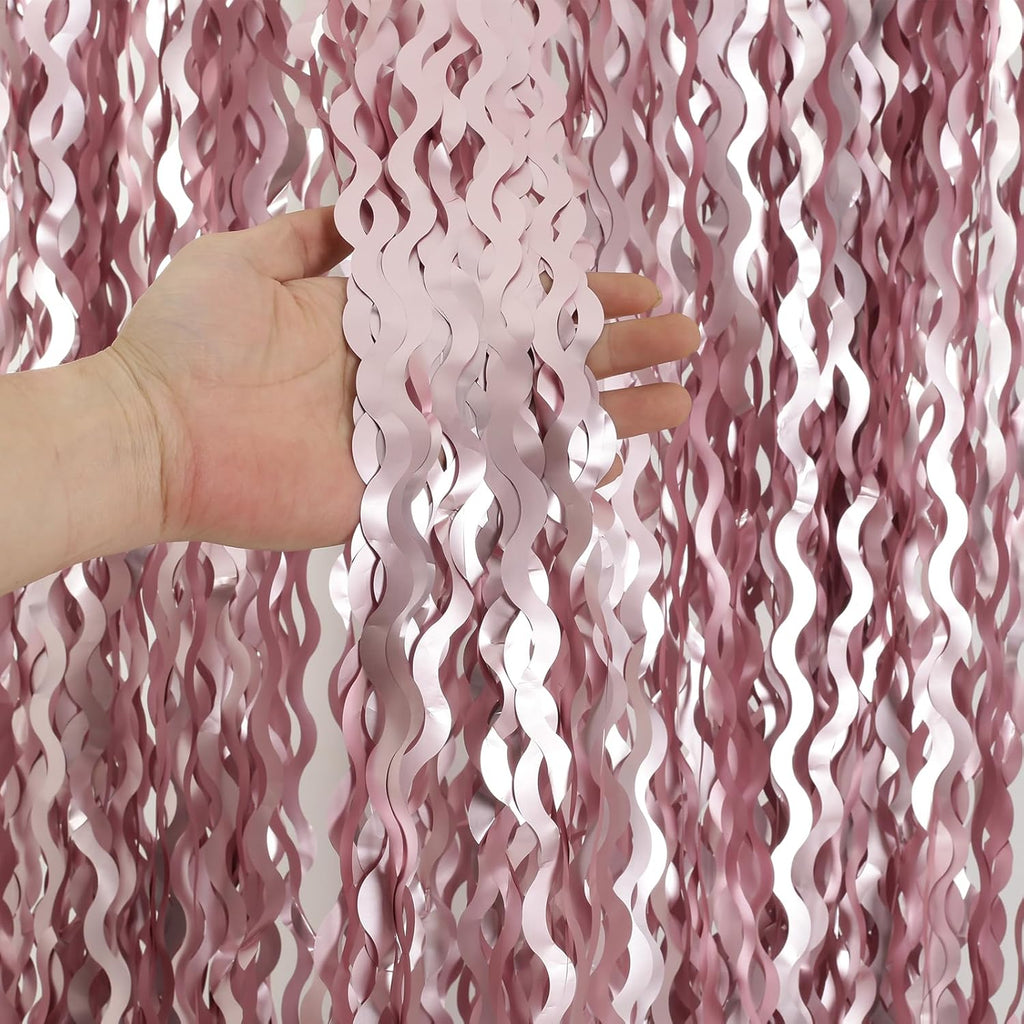 Pink Tinsel Curtain Backdrop by [Brand Name] - 4 Pack Wavy Foil Fringe for Princess Bachelorette Parties