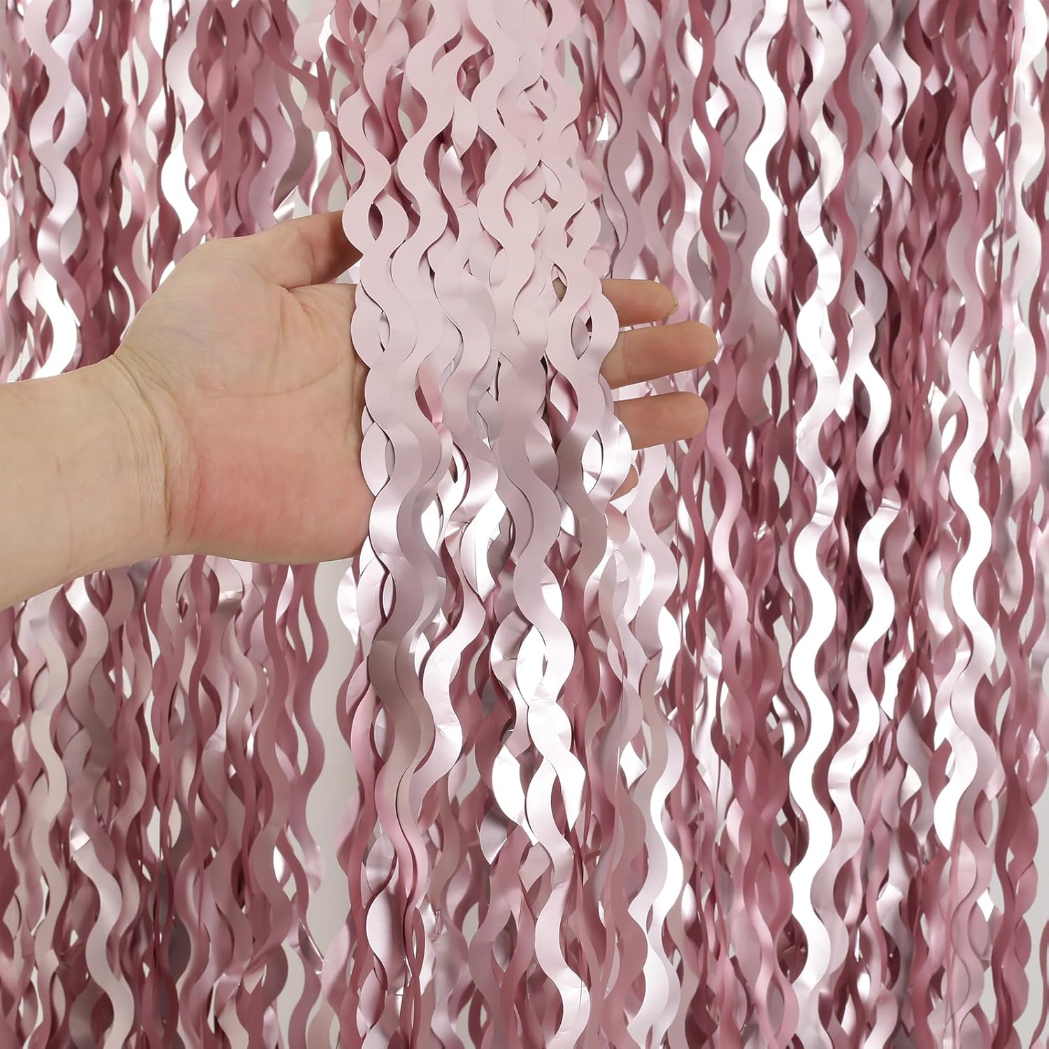 Pink Tinsel Curtain Backdrop by [Brand Name] - 4 Pack Wavy Foil Fringe for Princess Bachelorette Parties