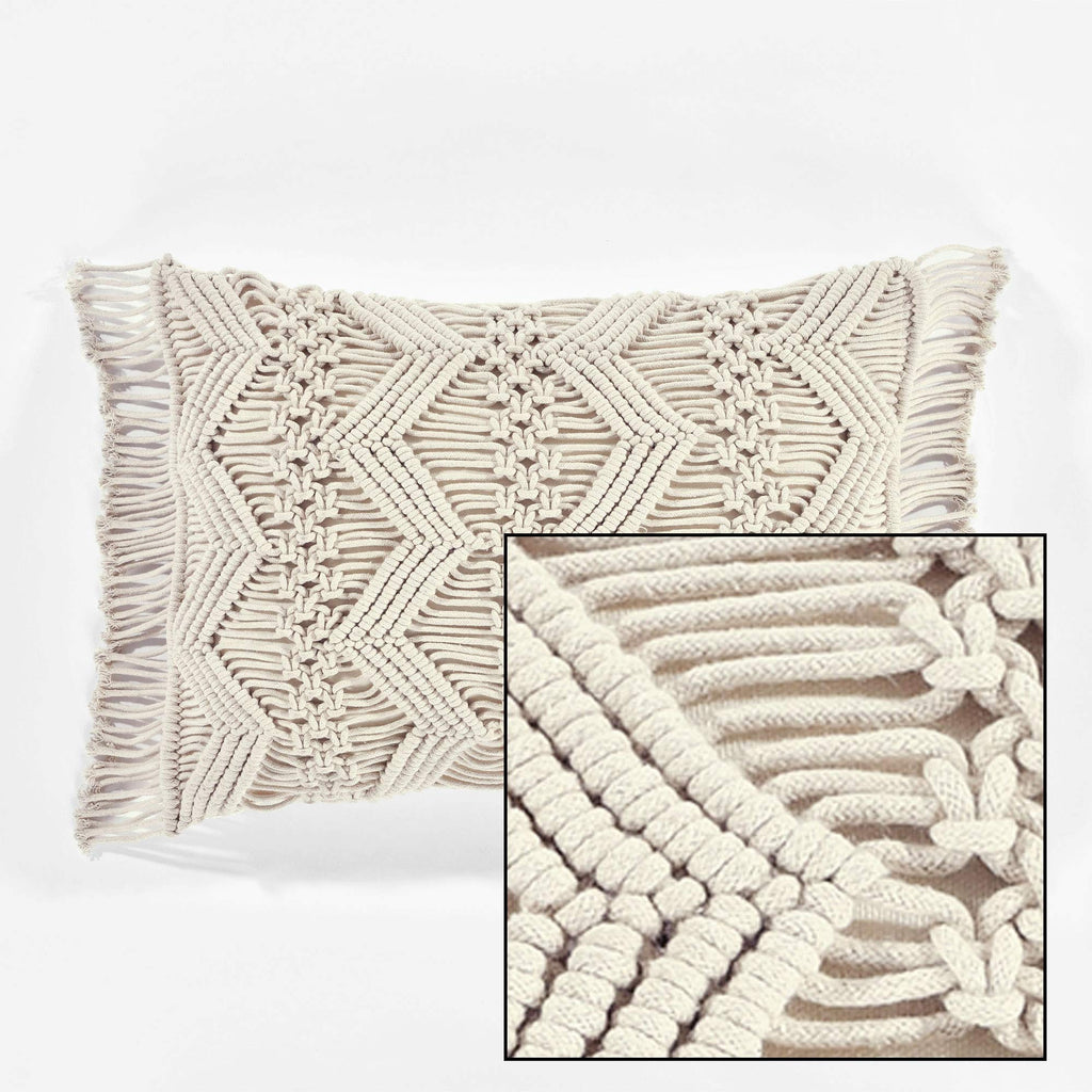 Lush Decor Studio Chevron Macrame Decorative Throw Pillow Cover, 20" W x 13" L, Neutral - Rectangle Pillow Cover - Throw Pillows For Bed, Couch, Or Chair