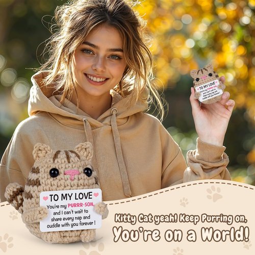 Gifts for Him Her Boyfriend Girlfriend Wife Husband Anniversary Wedding Gifts for Women Men Romantic Valentines Day Birthday I Love You Gift for Couples Funny Handmade Crochet Cat Doll Decor