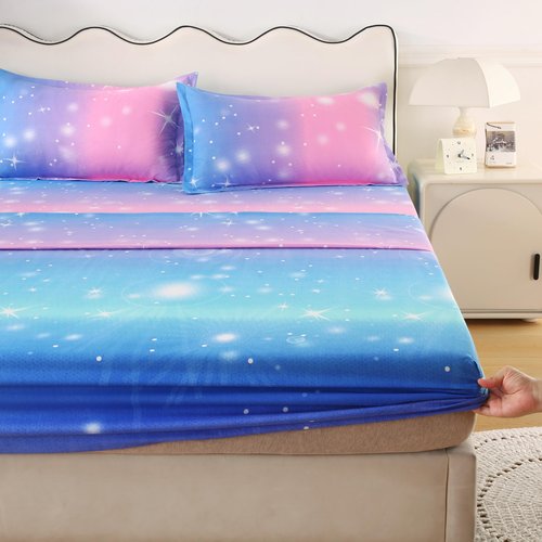 IngeCrafts Rainbow Galaxy Sheet Set Twin Size, 4-Piece Bedding with Glitter Star Ombre Design - Ultra-Soft Microfiber for Kids, Girls, Teens (Vibrant Blue, Twin)