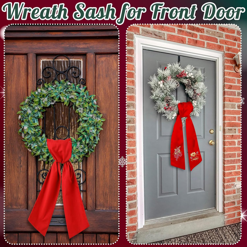 VitalCozy Wreath Sash Set - Plain Embroidery Monogram Accessories for Farmhouse Decor | Red, 4.5" W X 56" L