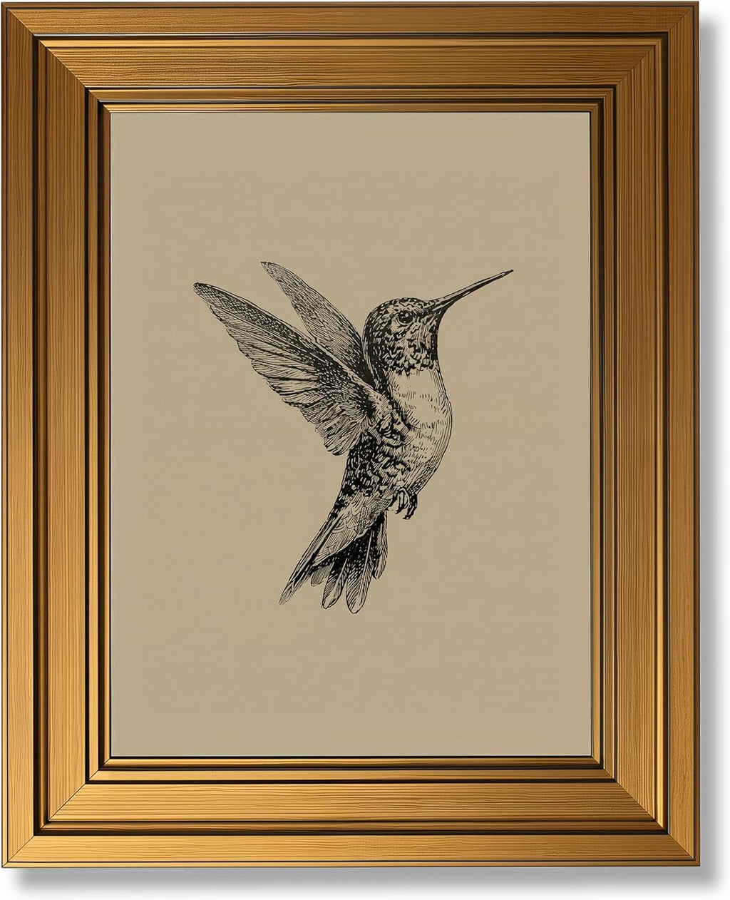 MDHFJEAW Vintage Gold Framed Hummingbird Wall Art - Retro Black & White Canvas Print, 9x11 In