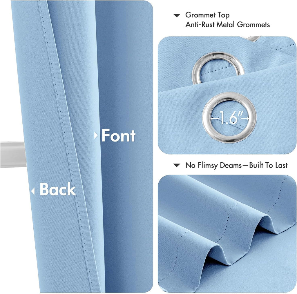 MIULEE Sky Blue Blackout Curtains - Thermal Insulated Room Darkening Drapes, 63 Inches Long, 2 Panels