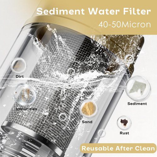 Loscarol Brass Sediment Filter, Reusable Washing Machine Water Filter, 50 Micron, Anti Scale, Anti Clothes Yellow, Traps Rust/Mud/Sand, Mini, Portable-2Pack