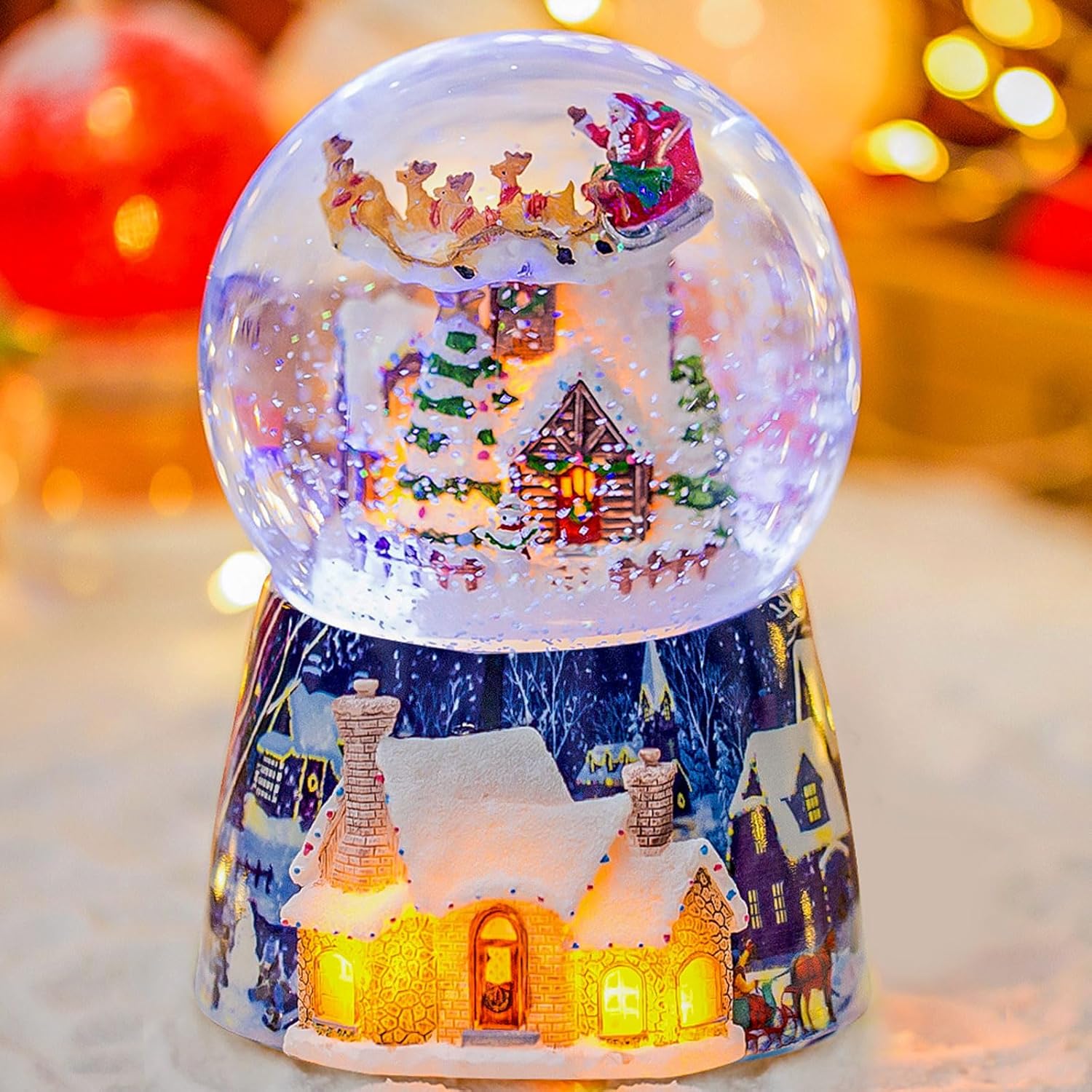 Skiennix Christmas Music Box - Musical Snow Globe with Rotating Santa - Plays 14 Festive Songs