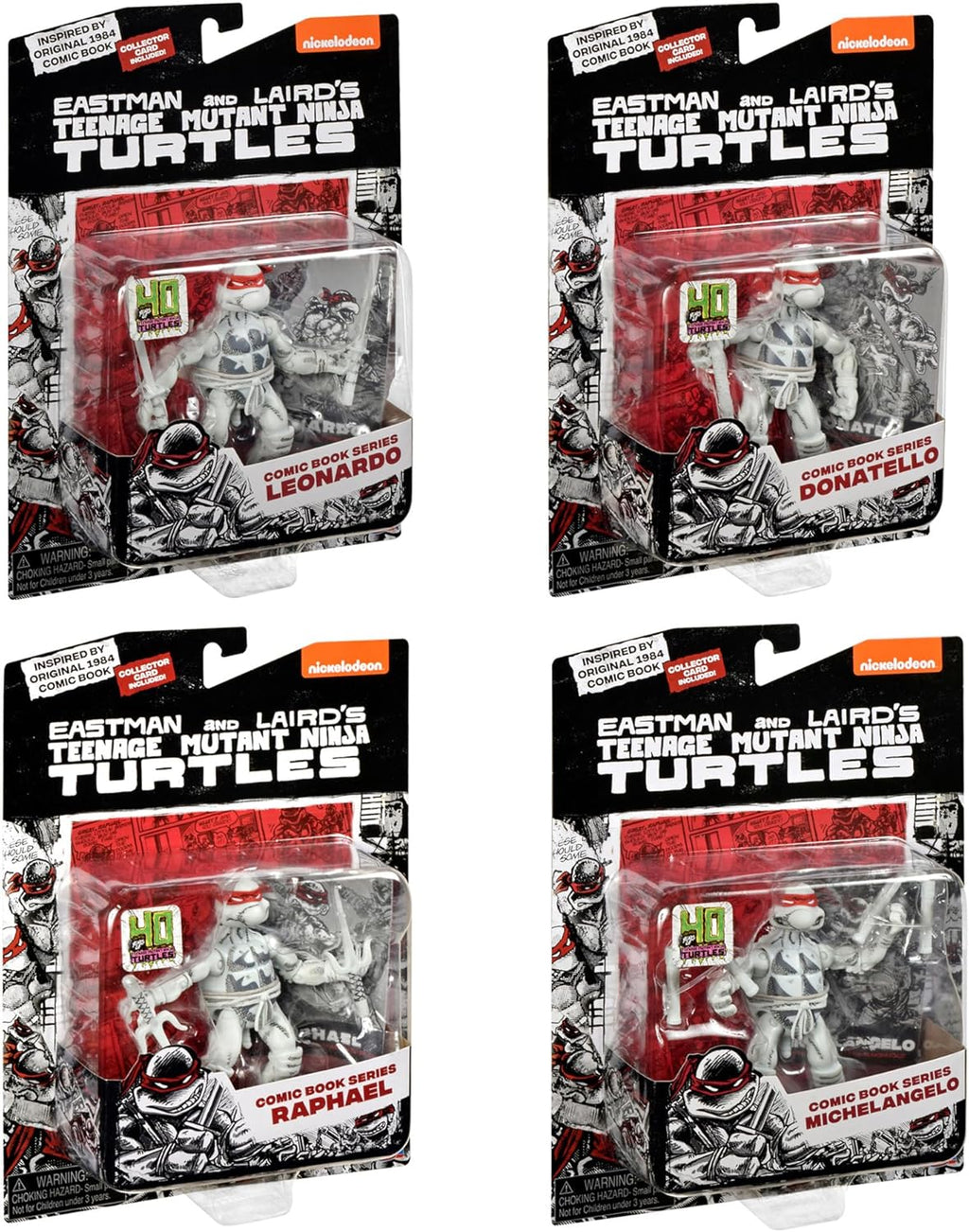 Playmates Toys Teenage Mutant Ninja Turtles Comic Book Figures - Black and White Edition with Comic Book