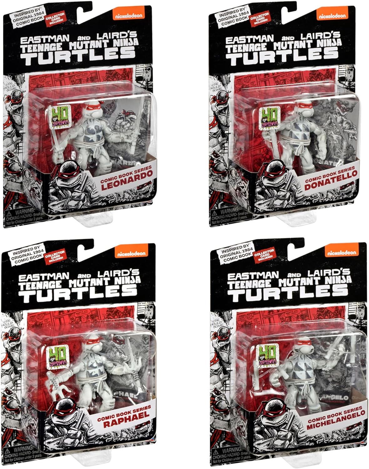 Playmates Toys Teenage Mutant Ninja Turtles Comic Book Figures - Black and White Edition with Comic Book
