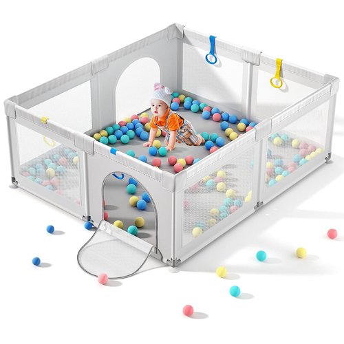 Cherrysea Baby Playpen - Large Anti-Fall Toddler Safety Play Center with Gate & 30 Ocean Balls