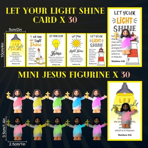 CroBlissful Mini Jesus Figurines - 30 Sets Glow in The Dark with Inspirational Cards for Sunday School