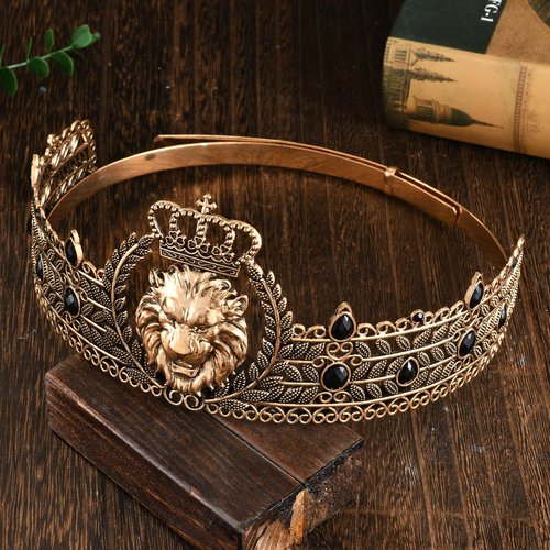 JITINX King Crown and Birthday Sash, King Crown for Men,Gold Men's Tiara Prince Diadem,Royal Medieval Cosplay Birthday Prom Halloween Hair Accessories (Antique Gold Black Crown)