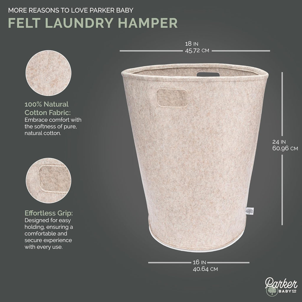Parker Baby Nursery Laundry Hamper - Large Oatmeal Felt Storage Basket for Baby Essentials
