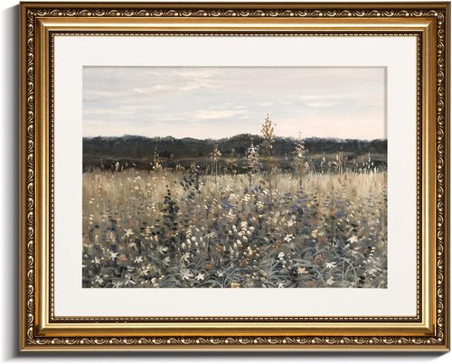 InSimSea Gold Framed Wall Art - Vintage Meadow Flowers Canvas Print | 13x16 Inch Home Decor