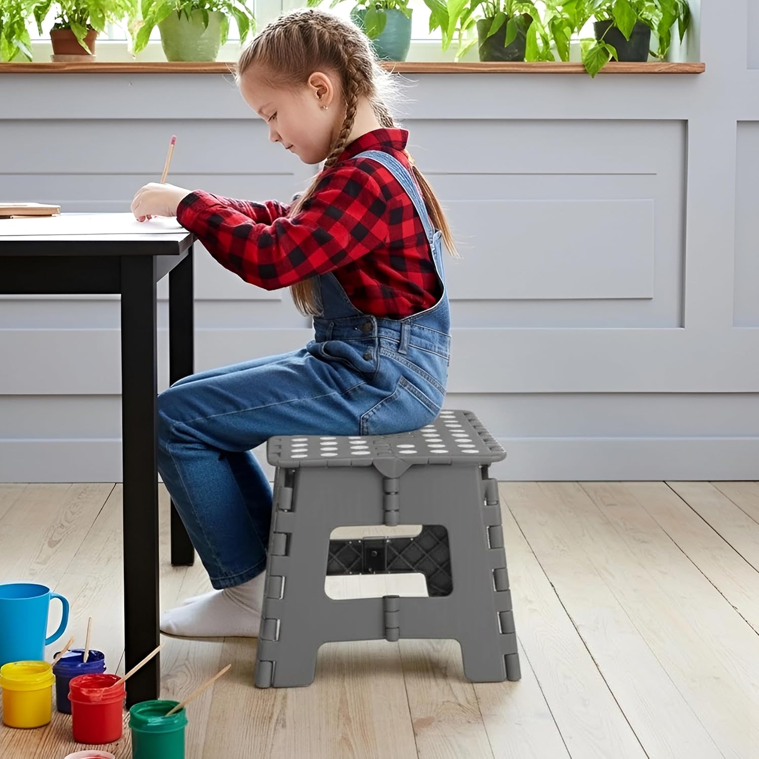 Utopia Home Folding Step Stool - 9-Inch Anti-Slip Collapsible Design - Supports Up to 300 lbs - Grey Plastic for Kitchen & Bathroom Use
