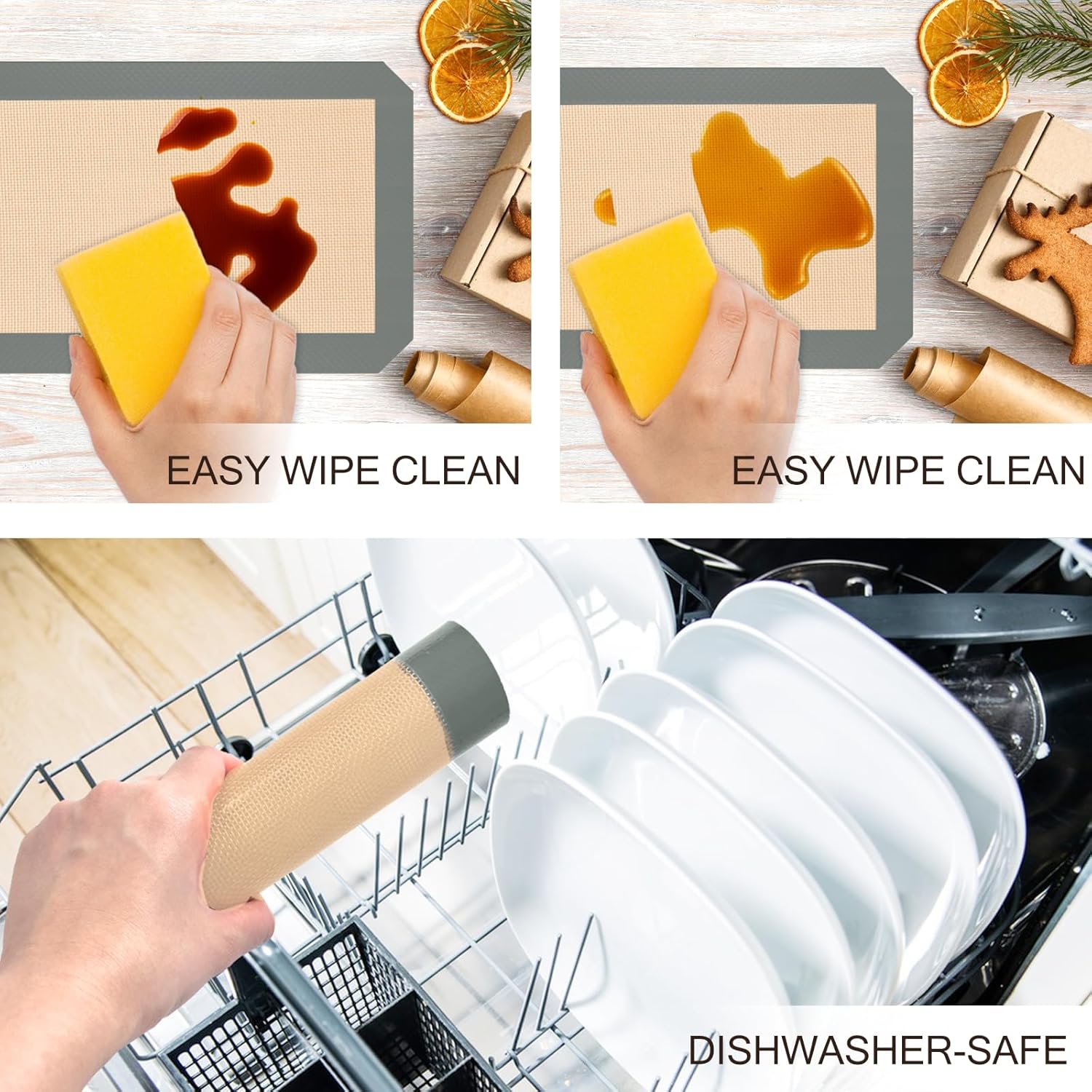Skiennix Silicone Baking Mats - 3 Pack Non-Stick & Food Safe Sheets for Cookies, Macarons, Bread