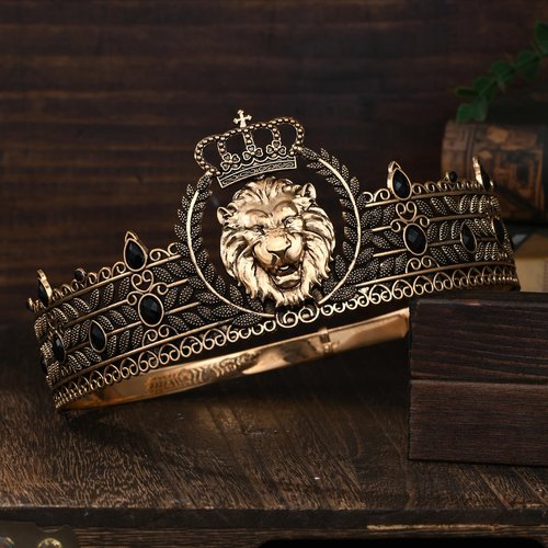 JITINX King Crown and Birthday Sash, King Crown for Men,Gold Men's Tiara Prince Diadem,Royal Medieval Cosplay Birthday Prom Halloween Hair Accessories (Antique Gold Black Crown)